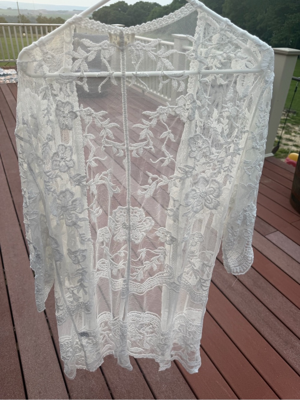 POL White Floral Lace Sheer Kimono Robe